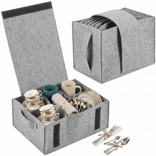 Confezione da 2 scatole portaoggetti per piatti e tazze, in feltro, organizer per stoviglie da campeggio, con manici laterali robusti, per piatti e tazze, per accessori per camper, armadio da cucina