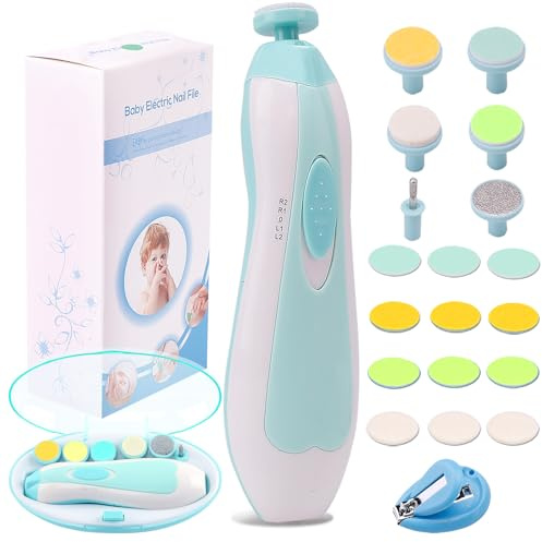 Baby nageltrimmer elektrisk nagelfil baby nagelklippare, säker nagelfilare kvarn kit för nyfödda spädbarn småbarn barn eller vuxna tår fingersvård trimpolering, med LED-ljus och 10 sliphuvuden