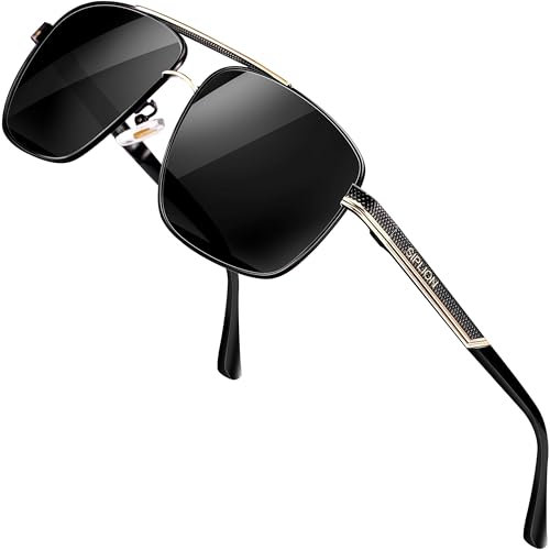 SIPLION Polarizzate Occhiali da Sole da Uomo Rettangolari occhiali da sole uomo in Metallo 1823nero UV400 CAT 3 CE