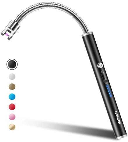 Accendigas Elettrico, Ronxs Ricaricabile Accendino Elettrico usb con Display della Batteria, Accendino lungo con Blocco di sicurezza per Cucina, Candela, Barbecue, Camino, Campeggio