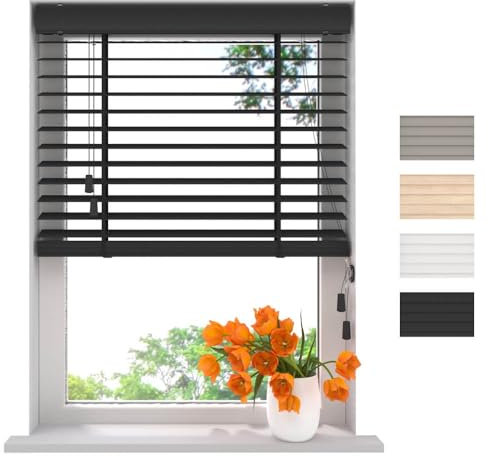 Radeco® Bambus Jalousie innen schwarz 90 x 130 cm, 50mm Lamellen aus Bambus Holz, Breiten von 50 bis 250 cm erhältlich, innenjalousie, Fenster jalousien