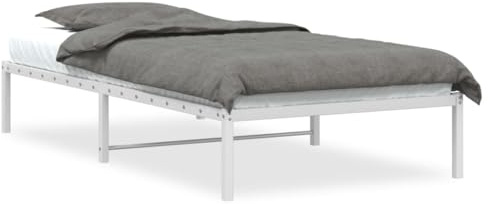 vidaXL Estructura de Cama, Somier de Listones con Almacenaje, Armazón Marco de Cama de Invitados, Mueble para Dormitorio, Metal Blanca 100x190 cm