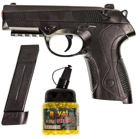 Set Airsoft Pistole OpTacs SX09 - Federdruck Softair Pistole <0,5 Joule - inkl. 1.000 BB's 0.12g - Spielzeug Pistole im Stile Einer Beretta PX4