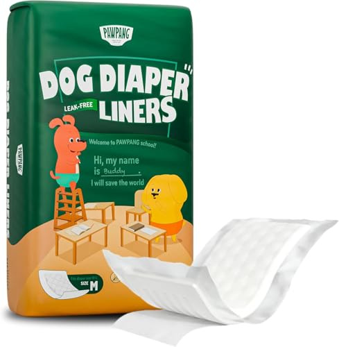 PAWPANG Disposable Dog Diaper Liners Booster Pads for Male & Female Dogs, 100ct, 5 Sizes Options, Doggie Diaper Inserts fit Most Types of Dog Diapers - Pet Belly Bands & Male Wraps (Medium(100ct))