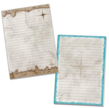 2 Motiv Schreibblöcke Briefpapier liniert für Kinder Schule Piraten maritimes Thema Abenteuer (1 Block braun und 1 Block blau A4 mit je 25 Blättern)