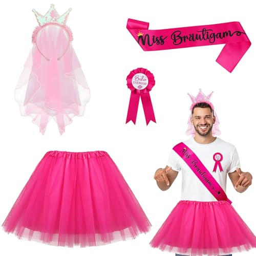 JGA Outfit Set, Junggesellenabschied Kostüm für Männer - Krone, Abzeichen, Schärpe und Tütü für Party