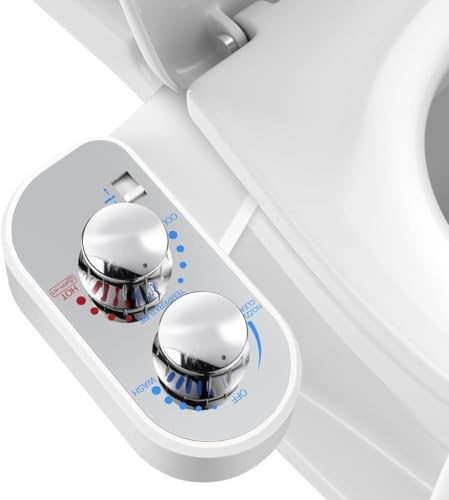 DooLv Hot and Cold Bidet Attachment for Toilet, Ultra-Slim Bidet Attachment Warm Water, Non-Electric Adjustable Pressure Self Cleaning Sprayer Nozzle Control for Posterior, Feminine Wash (Chrome) | Non-Electric Warm Water Bidet Toilet Attachment, Adjustable Water Pressure, Self-Clean Retractable Nozzle, Front & Rear Wash