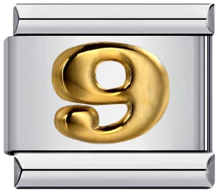M & S 0 1 2 3 4 5 6 7 8 9 Chiffres Age Anniversaire Or Date Anniversaire 9 mm Breloque à maillons italiens Compatible avec bracelet Nomination, 0, Métal, Pas de gemme
