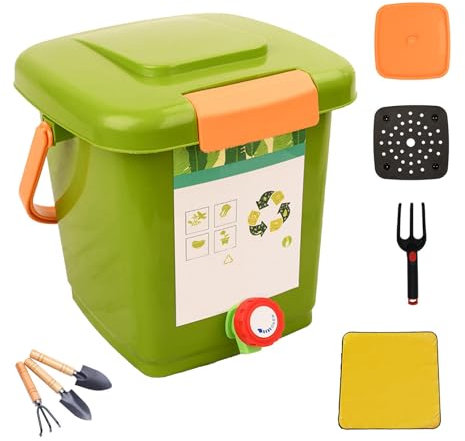 Bidone per compostaggio da cucina, con rubinetto, facile da trasportare e salvaspazio, per cucina, include collezione di liquidi, design elegante, capacità 8 l, set da 1