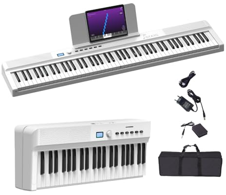 OYAYO Verbesserte Faltbares Klavier 88 Tasten, Halbgewichtete Tastatur in voller Größe Unterstützt MIDI, Tragbares Folding Piano Keyboard Bluetooth mit MIDI-Datenkabel Geeignet für Geschenke (Weiß)