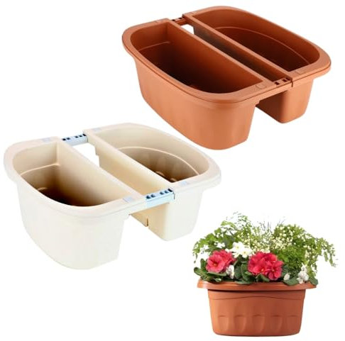 GarPet Blumenkasten Balkongeländer Beidseitig Balkon Blumenkasten Doppelseitig Balkonkasten mit Halterung Geländerkasten mit Wasserspeicher (Terracotta, 50 cm)