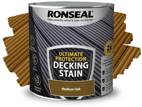 ARUUJ - Decking Stain, Long-Lasting Weather Protection, Quick Dry in 90 Minutes, Anti Slip Deck Stain, Indoor Outdoor Use, Protects Against Scuffs & Foot Traffic, Matt Finish (Medium Oak, 2.5L)