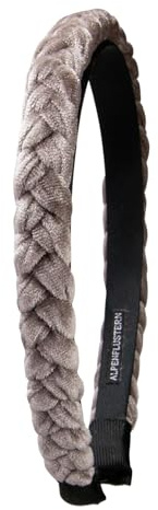 Alpenflüstern Trachten-Haarreif Samt Flechtoptik schmal - Damen Haarschmuck rutschfest, Haarband geflochten fürs Dirndl (taupe-braun) ADV160