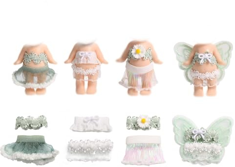 4 Set 7,62cm Dockkläder för Sonny Angel Dockor, Samlarkläder för Vuxna med Toppar och Kjolar for Uppvisning och Dekoration (Grön)