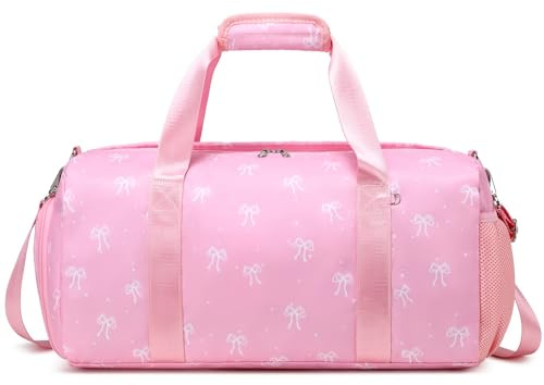 Sac de Sport pour Filles Enfent Nœud Sac d'entraînement Sacs Gymnastique Bandoulière Filles Sac Danse avec Compartiment de Chaussures et Poche Humide