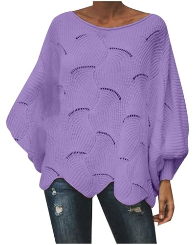 Générique Pull Femme Grande Taille Tricot Ample avec Motif Crochet découpé pour Saison Automne Hiver 2024 (Purple, XXXXXL)