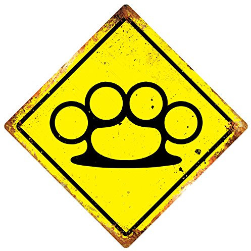 WTF | Knuckle Duster | Diamond Metal Wall Sign Plaque Art | Warning Room (Medium 20x20cm)