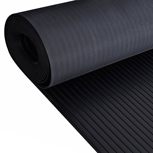 2m x 2m | Wide Ribbed Rubber Garage Flooring Matting | 3mm Thick Floor Roll