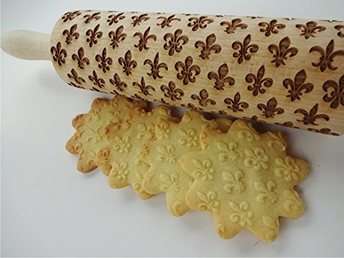 Nudelholz FLEUR DE LIS für hausgemachtes Gebäck. Teigrolle mit Oriental Blume für DIY Küche, Plätzchen. Länge 38cm. Gravierte Nudelholz mit Muster von Algis Crafts