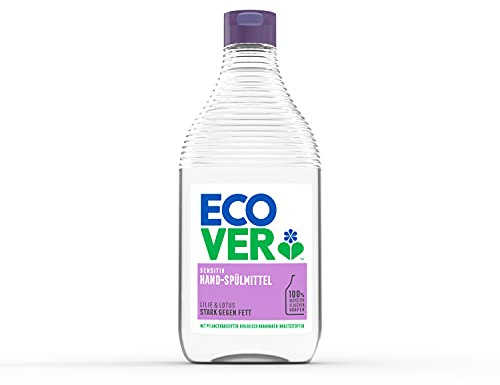 Ecover Hand-Spülmittel Lilie & Lotus (8x450 ml), nachhaltiges Spülmittel mit Zuckertensiden, kraftvoller Fettlöser, Geschirrspülmittel flüssig und auf pflanzlicher Basis, 8 Stück