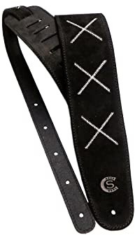 Custom Style T8SUBKX Gitarrengurt für Bassgitarre, Stickerei X, Wildleder, Schwarz