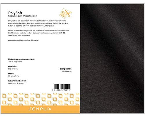 Semplix PolySoft - besonders weiches Stickvlies zum Wegschneiden für dehnbare Stoffe (schwarz, 33 cm x 5 m)