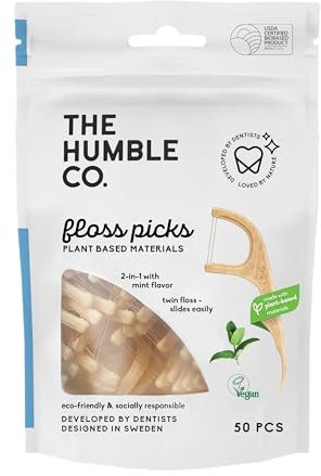 THE HUMBLE CO. - Dental Floss Picks - Mint Flavour - Slides Easily - Developed by Dentists - Designed in Sweden - Teeth Cleaning - Sustainable & Reusable - Vegan & Cruelty-Free - 50p