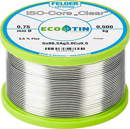 Felder Löttechnik ISO-Core Clear SAC305 Lötzinn Spule Sn96,5Ag3Cu0,5 0.500kg 0.75mm