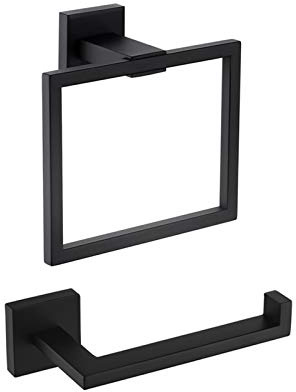 KES Black Toilet Roll Holder and Towel Ring Set Bathroom Accessory Set 2 Pieces SUS304 Stainless Steel Wall Mounted, LA225BK-22