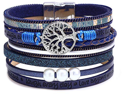 Lederarmband Damen Herren Leder Wickelarmbänder Baum des Lebens Armband mit Magnetverschluss aus Edelstah Bracelet für Frauen & Mädchen