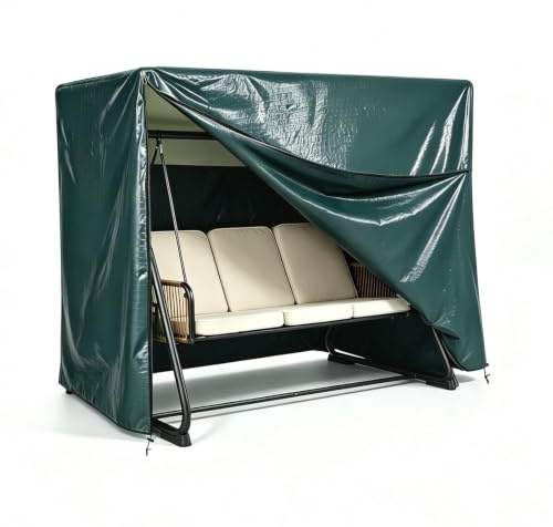 PATIO PLUS Abdeckung für Hollywoodschaukel, 3-Sitzer, 220 x 125 x 170 cm, groß, mit Reißverschlüssen, wasserdicht, staubdicht, grün,