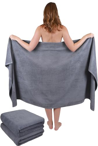 Betz 3 Stück Badetuch groß XXL Badetücher Saunatuch Dresden 100% Baumwolle Größe 100 cm x 180 cm anthrazit