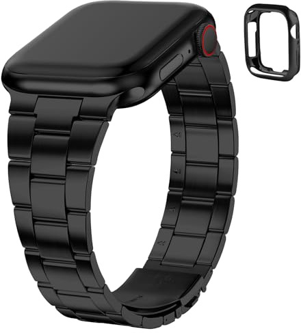 Fullmosa Cinturino per Apple Watch SE3 40mm 41mm 38mm Acciaio Inox, Nero | per iWatch SE2 Serie 9 8 7 6 5 4 3 2 1,Regolabile Elegante Cinturini di Ricambio per Uomo Donna con Custodia