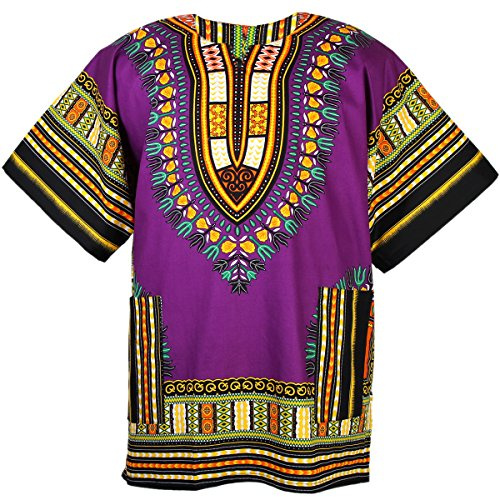 CHAINUPON Chemise africaine Dashiki en coton pour homme et femme, festival, bohème, hippie années 60 et 70, violet, Taille 3XL