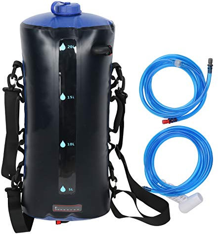 Maquer Tragbare Dusche, 20L/5 Gallonen Duschtasche, Camping Duschtasche mit TPU-Material, Druckfußpumpe, Duschdüse, 2 Schultergurte, leichter Wassertank für Outdoor-Reisen, Wandern