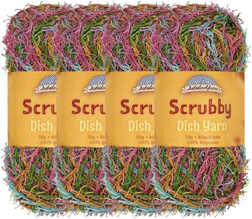 JubileeYarn Scrubby Dish Yarn - Dishcloth Polyester - 50g/Skein - Rainbow - 4 Skeins