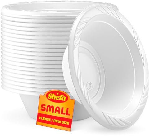 Shefa100 White Bowls - Plastic Bowls for Dessert, Reusable & Washable, Heavy Duty Dinnerware - Ideal Set for Birthday, Parties, Camping, Catering 5 oz