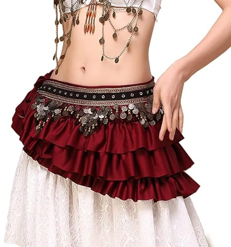 Belly Dance Waist Chain Coin Hip Scarf Dance Skirt Ethnic Performance Costume (Red)