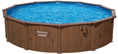 Piscine Hors Sol Ronde BESTWAY Hydrium™ 490 x 130 cm Effet Bois, Filtre à Sable, échelle, bâche, Tapis de Sol