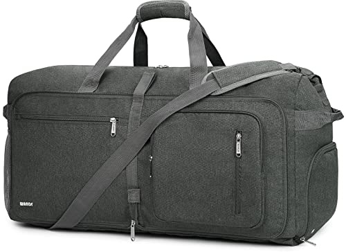 WANDF Reisetasche mit Schuhfach Faltbare Weekender-Reisetasche Handgepäck für Männer Frauen (Grau,85L)