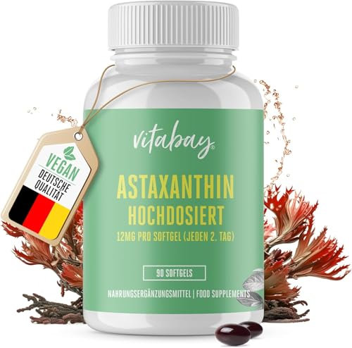 Vitabay Astaxanthin 12 mg hochdosiert – 90 vegane Softgel-Kapseln – laborgeprüft & ohne Zusatzstoffe