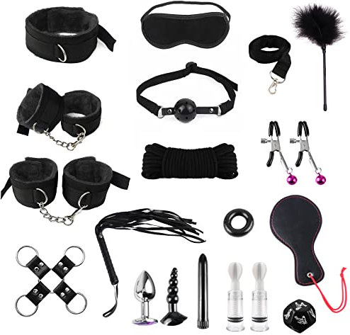 Masajeador Bedroom Erótîcôṡ para Adultôs Pack Hombres Juegôs Bǒǹdâgê Kît Ṣȅxô Pareja Placer B`D`S`M Juguetes êróticôs para adultôs Inoxidable, Cama, 17 Piezas/Set Negro