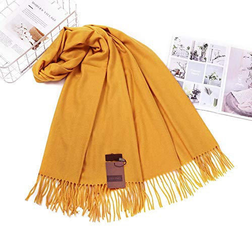 Bysonglezai Schals Damen Tücher Halstuch Scarf Mode Winter Schal Frau Weiß Kaschmirschal Lang Dick Warm Einfarbig Schal Herbst Und Winter Wollschal OneSize Gelb