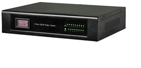 ONE-STOP 17 Way Channels Rack Mount CCTV Power Supply Distribution Box DC 12V 10A with Metal Box, AC Plug for Security Cameras, DVRs, IP Cameras