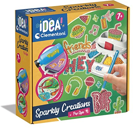 Clementoni - Idea-Sparkly Creations Pop Style Peinture Diamant Art Kit D'Art Atelier de Pierres Précieuses Jeu Créatif Enfants 7 Ans Couleur Multilingue 18775
