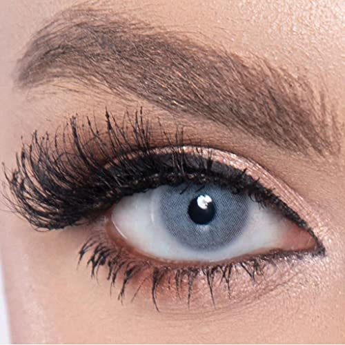 LA' BELLA farbige Kontaktlinsen PIXIE GRAY (Dioptrien -0.00) – MILANO SERIE, stark deckende Monatslinsen für 3 Monate, intensiv Grau-Blaue Farblinsen, perfekt für dunkle Augen