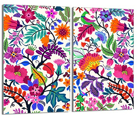 Herdabdeckplatten 2 Teilig 2x30x52 cm Ceranfeldabdeckung Küche Elektroherd Induktion Herdschutz Spritzschutz Glasplatte Schneidebrett, Blumen Bunt