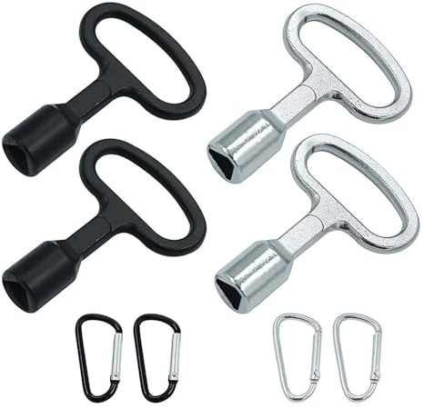SVOCK 4 Stück 9MM Dreikantschlüssel Triangular Mülltonne Metall Dreieck Schlüssel Dreikant Wasserhahn Schlüssel Universal mit Karabinerhaken für Elektrokasten Gas Wasser Stromzähler Box Schrank