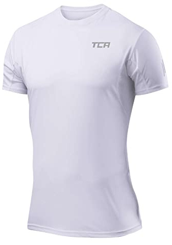 TCA Sportbekleidung Activewear für Herren - Männer Sportshirt Kurzarm - atmungsaktives Funktionsshirt für Herren - Männer Laufshirt & Atomic Sport Shirt - Quickdry Gym Shirt - Weiss(UPF 50+), S