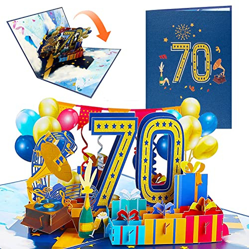 Biglietti Biglietto Auguri Compleanno 70 Anni 3d Pop Up con Busta e Carta Interna Extra, Biglietto Auguri Compleanno per Donna Uomo (A 70)